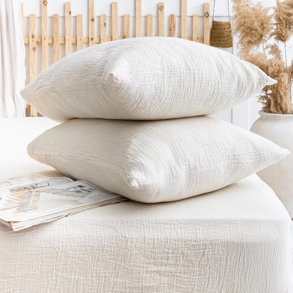 Washed Muslin Fitted Sheet, Organic Muslin Fitted Bed Sheet, GOTS Certified Cotton Bedding