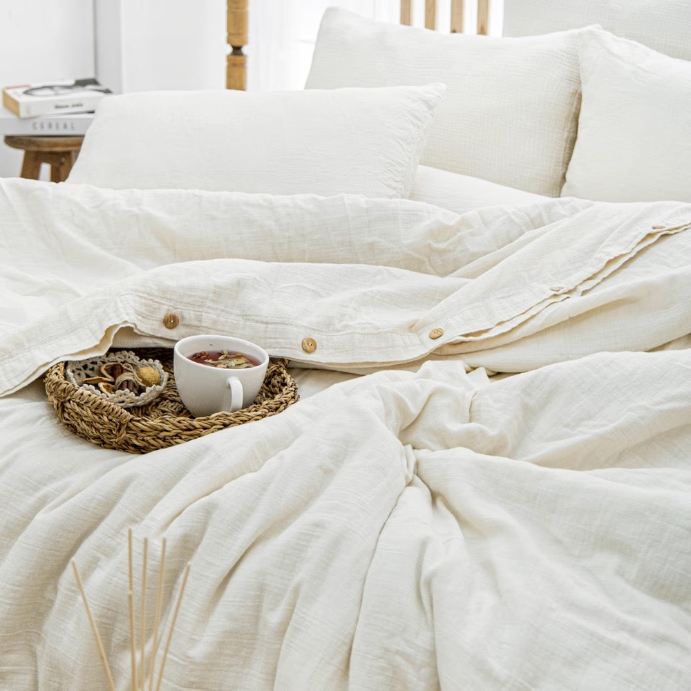 Breathable Muslin Duvet Cover, Luxury Gauze Bed Linen Set, Organic Muslin Comforter Cover